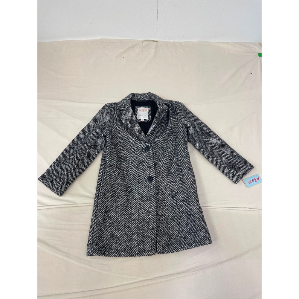 Cat & Jack Girls Herringbone Long Coat Black & White